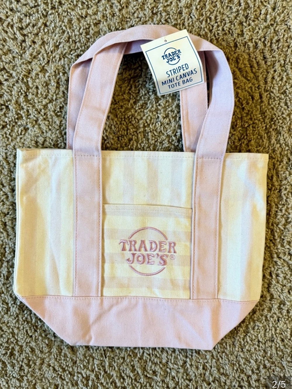 NEW Trader Joe’s Pink Stripe Mini Canvas Tote